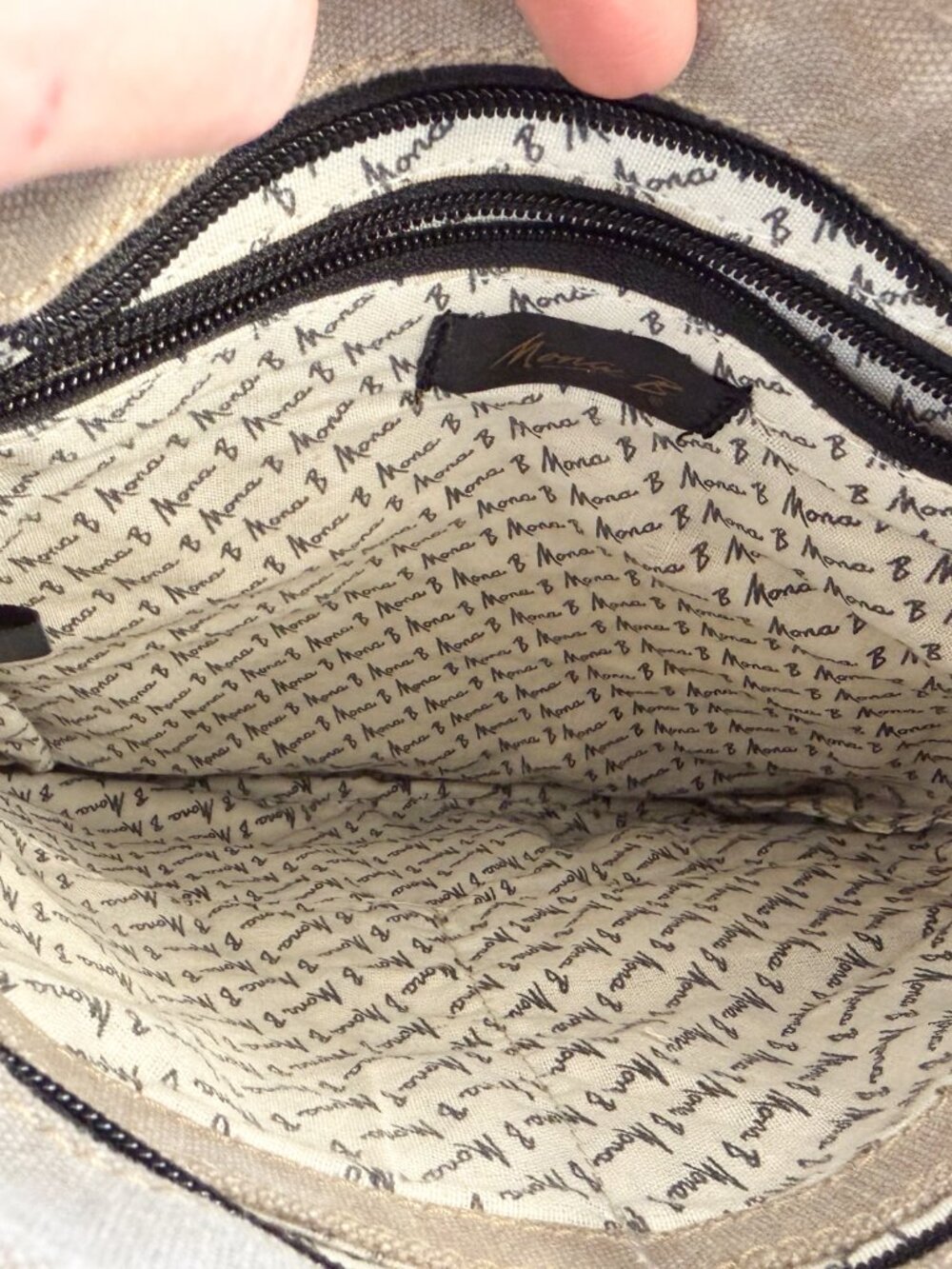 Mona B “Identified” Upcycled Canvas Crossbody Bag Vegan Leather Distressed - Picture 6 of 10
